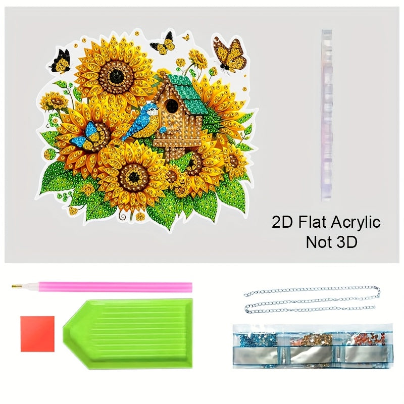 TEMU 2d Flat, Vibrant Sunflower & Birdcage Pendant Set - Unique Shaped Acrylic Gems, Accents, Ideal For Home, Cafe, Office Decor | Versatile Wall Art