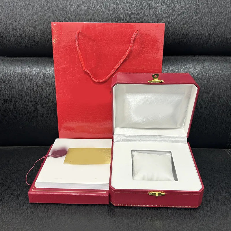 Mens Square Watch Red Watch Box Papers Card Purse Gift Boxes Handbag Balloon watch use Watch Boxes Bag Cases mystery boxes designer boxes