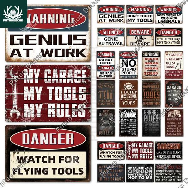 Putuo Decor My Garage Rules Warning Vintage Tin Sign Metal Plate Beware Wall Decoration for Garage Danger Man Cave Wall DecorXJ250116
