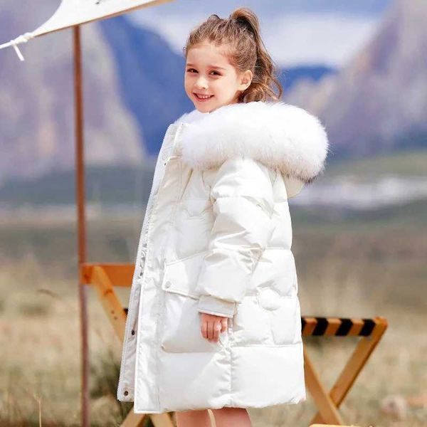 Korean Style Girls&#039; Winter Down Jacket: Warm Hooded Long Outerwear Coat for 5-14Y