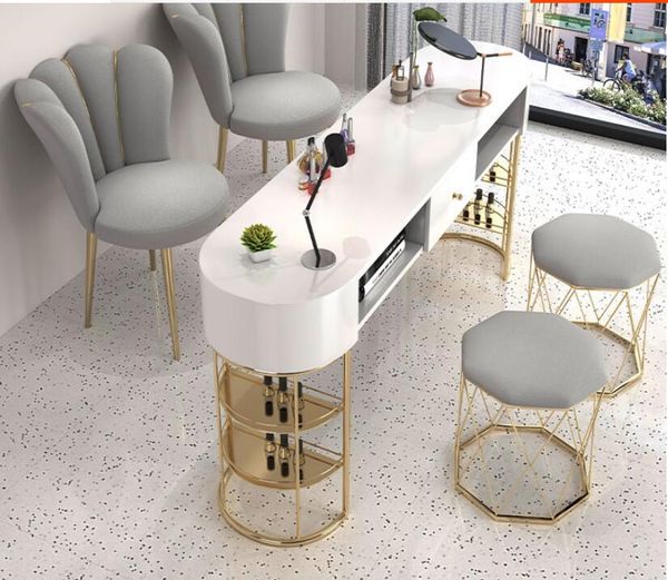 Nordic Dali dresser makeup table salon equipment furniture Nail Table Economy glass single and double person Nail desk Gold bargain Nail sho