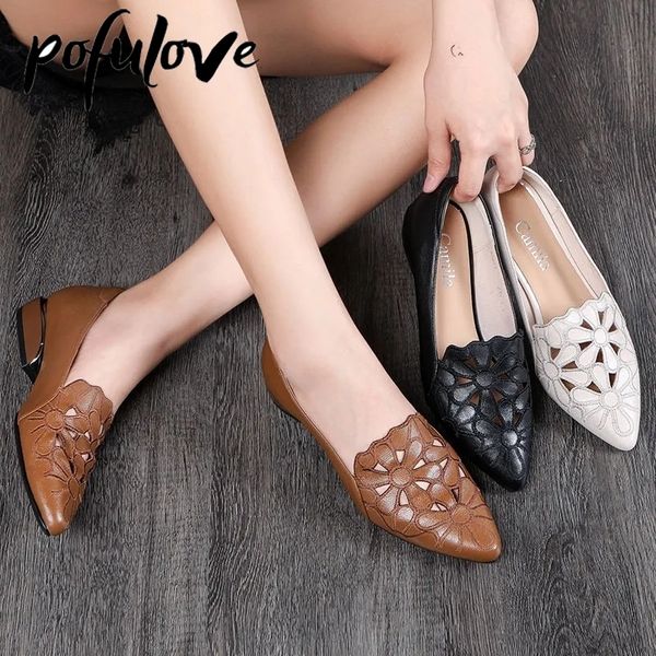 Dance Shoes Pofulove Mid Heel Shoes Women Heels Wedding PU Leather Hollow Out Black Square Heel Formal Shoes Office Lady Spring Fall Zapatos