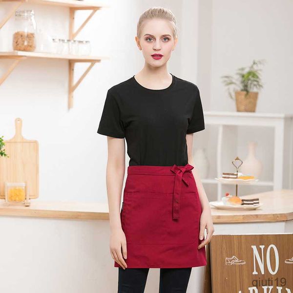 Kitchen Apron Waterproof Half Apron with pockets Catering Baking Bar Hotel Waiter Kitchen Home Apron Ladies Mens Cotton Short R230710