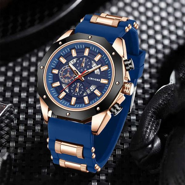 Blue Silicone Watch For Men Fashion Military Sport Chronograph Clock Male Top Brand Luxury Waterproof Watches Montre Homme Z250207