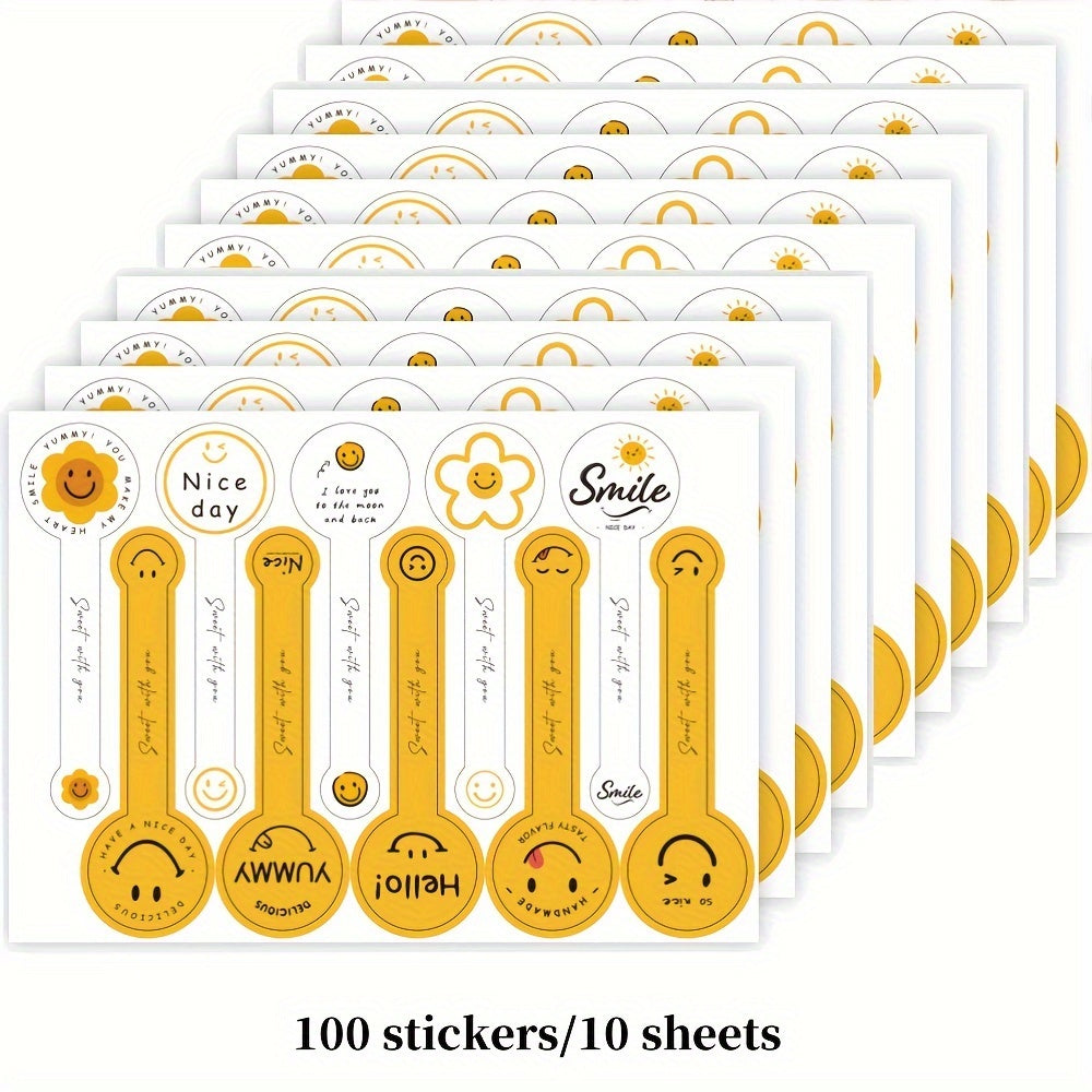 TEMU 100 Bakery Sealing Stickers - 10 Sunny And Strip Labels For Desserts, Cake Packaging And Gift Decorations, Glossy Adhesive Sealing Strips, Gift