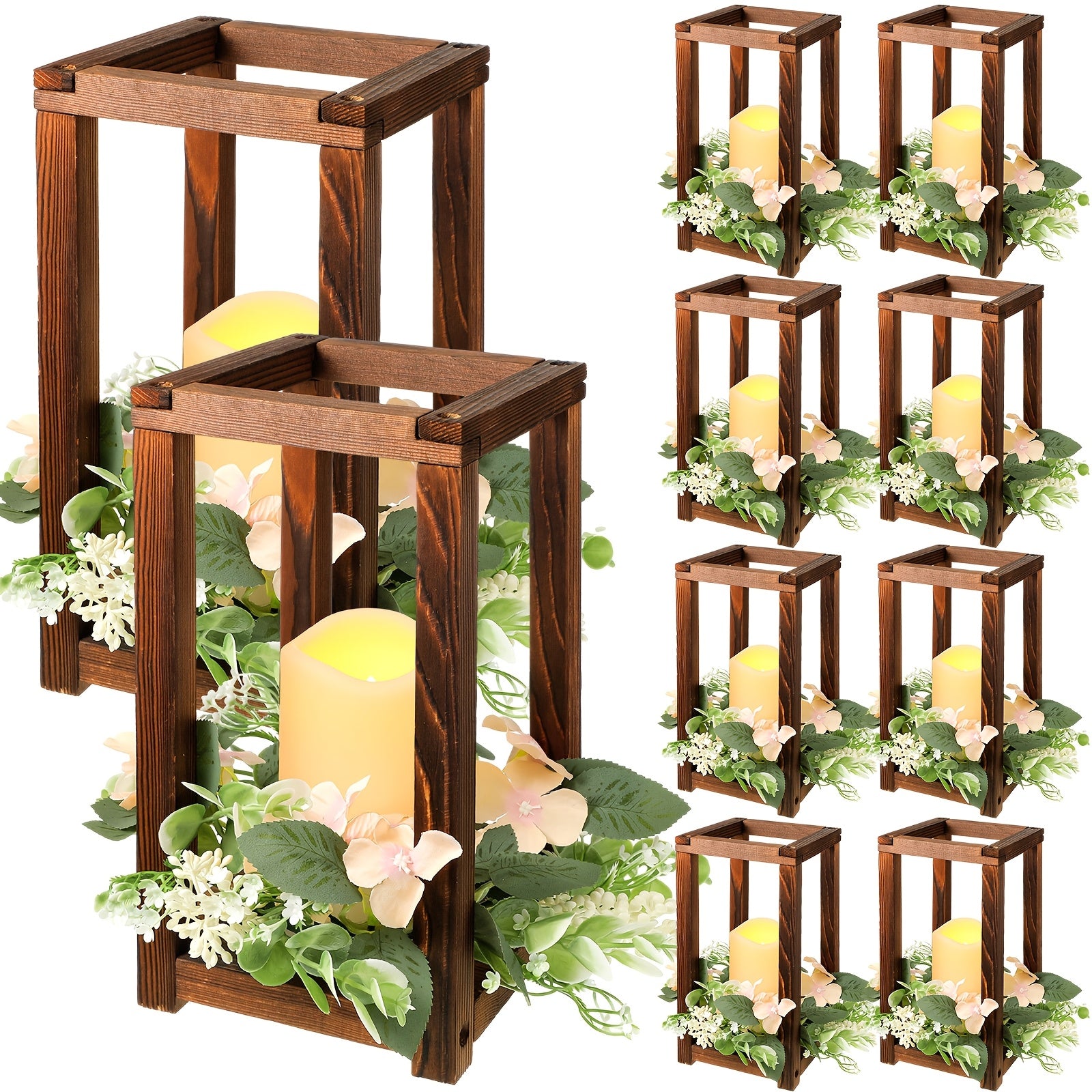 TEMU Halloween Christmas 30-piece Rustic Wooden Candle Lantern Set With Integrated Holders, Waxes & Garlands – Ideal For Wedding And Valentine’s Day