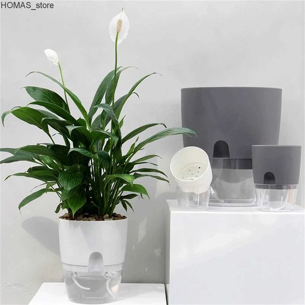 Planters Pots 2 Layer Soilless Cultivation Flower Pot Cotton Rope Self Watering Hydroponic Plant Basin Automatic Irrigation Lazy Flowerpot 1