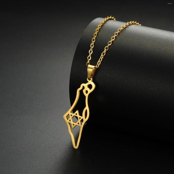 Pendant Necklaces Cazador Je Israel Map Choker Chain Stainless Steel Star Of David Necklace For Women Jewelry Judaism Gift 2024