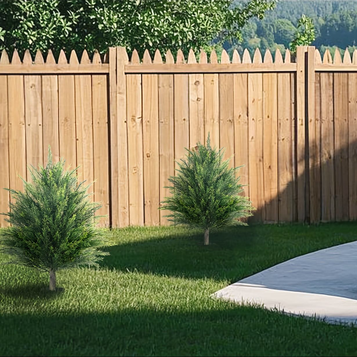 TEMU Artificial Cedar Topiary Ball Trees 2 Set Indoor Outdoor Planters, Fake Topiary Tree With Ground Spike, Artificial Shrub Bushes, Fake Plant For