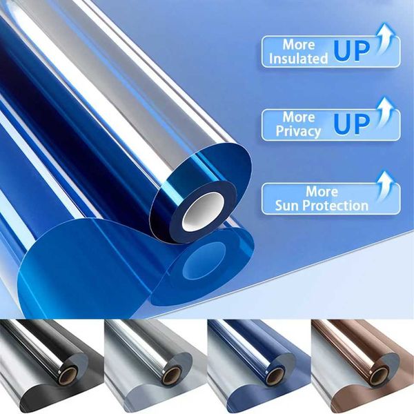 House Window Privacy Film Non Adhesive Vinyl Mirror Foil Anti Look Glass Car Glass Screen Tint Stickers Rolls UV Protection Tool Y240810