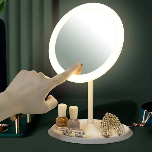 Compact Mirrors LED Makeup Mirror With Light Lamp With Storage Desktop Rotating Cosmetic Mirror Light Adjustable Dimming USB Vanity Mirror 2