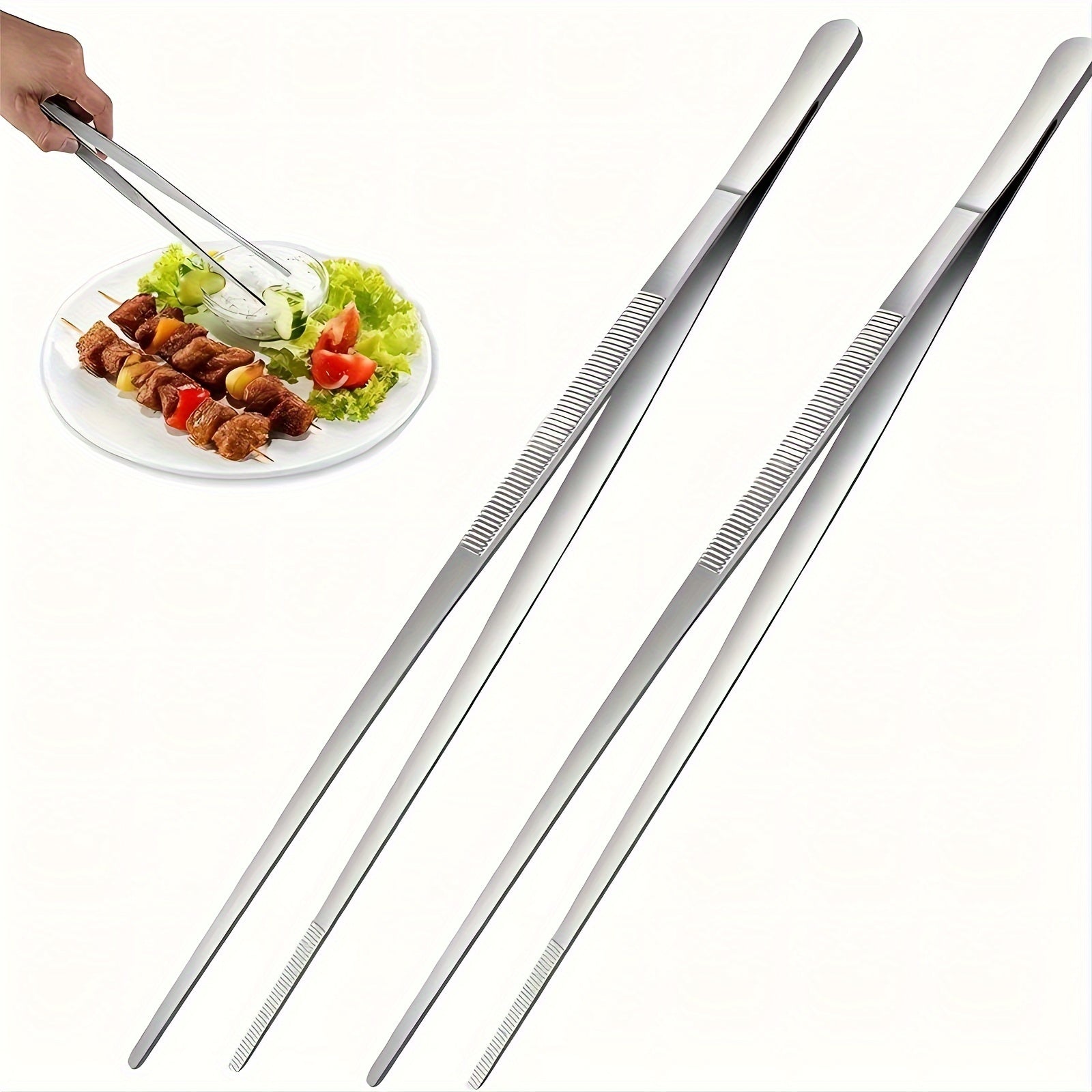TEMU Stainless Steel Food Tongs, Precision Kitchen Tongs For 2-person Use, Barbecue Accessories, Buffet Restaurant Service Tools, Cooking Utensils -