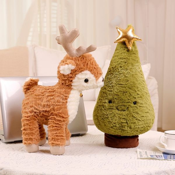 30-40cm Kawaii Christmas Tree & Elk Plush Dolls Stuffed Soft Plant Toys Sika Deer for Kids Family Xmas Decoration Gift