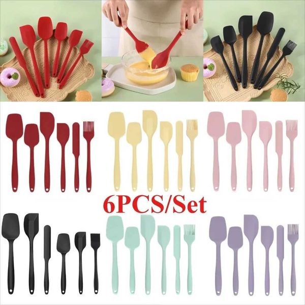Silicone Spata Set of 6 Seamless One-Piece Non-Stick Heat Resistant up 600F Kitchen Utensils Silicone Scraper Cooking BakingT250118
