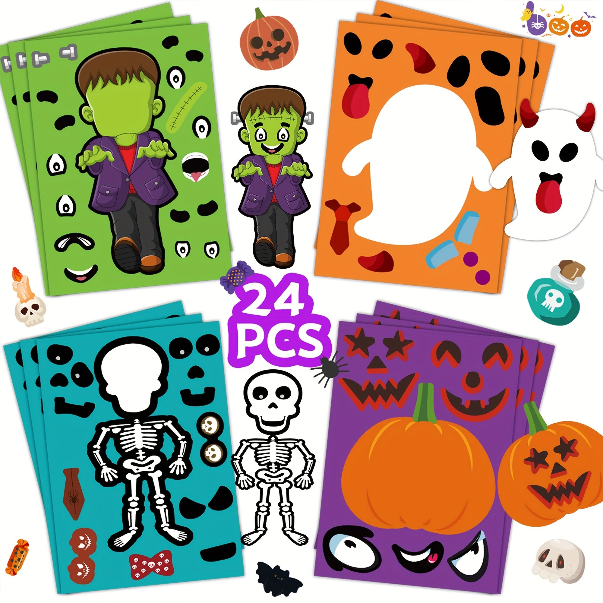 TEMU Halloween Stickers 24 Sheets, Halloween Party Favors Games Make Your Own Jack-o-lantern Face Stickers Pumpkin Crafts Activities Treats Goody Bag