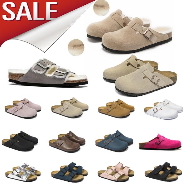 Designer Sandals Clogs Women Men Slippers Mules Cork Strap Fluffy Fashion Suede Taupe Summer Leather Black Blue Grey Slide Beach Casual Shoe