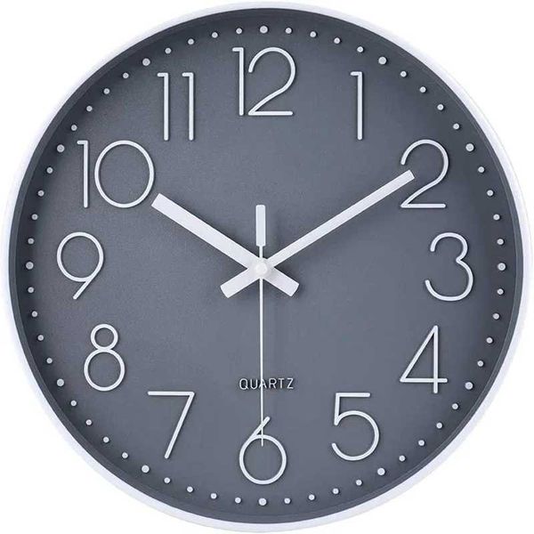 New Arrival 14 Inch Non-Ticking Wall Clock Silent Battery Operated Round Wall Clock Modern Simple Style Decor Clock (Gray) B250212