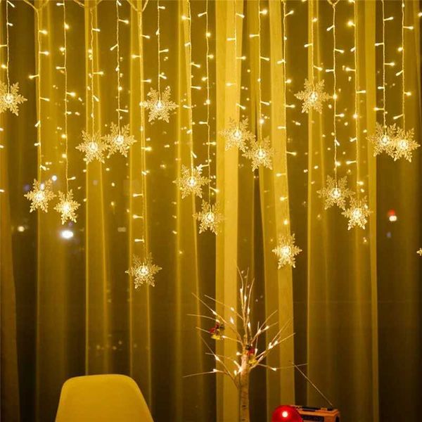 LED Icicle Fairy Light Garden Light Christmas Decoration Snowflake Window Curtain Garland Flashing 8 Modes EU Plug New Year 2025 zyc2411201