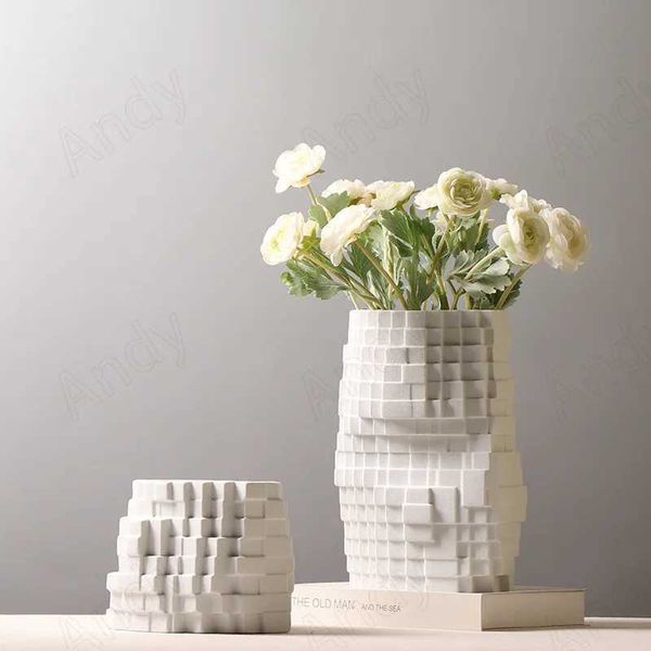 Vases Creative Ceramic Vase Modern Geometric Art Decor Living Room Ornaments European Western Restaurant Flower Vases Home Decoration J24051