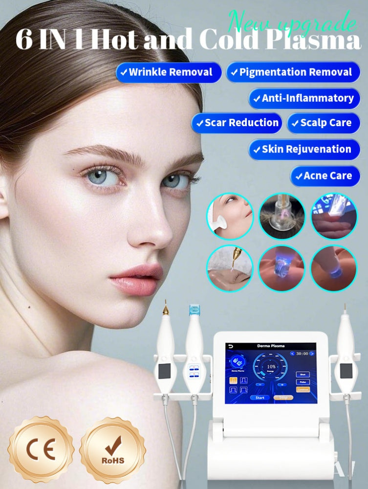 Professional 6 In 1 Factory Supply Pigmentation Treatment Plasma Machine Device Easy Adjust Energy Hot And Cold Therapy Skin Care Tool