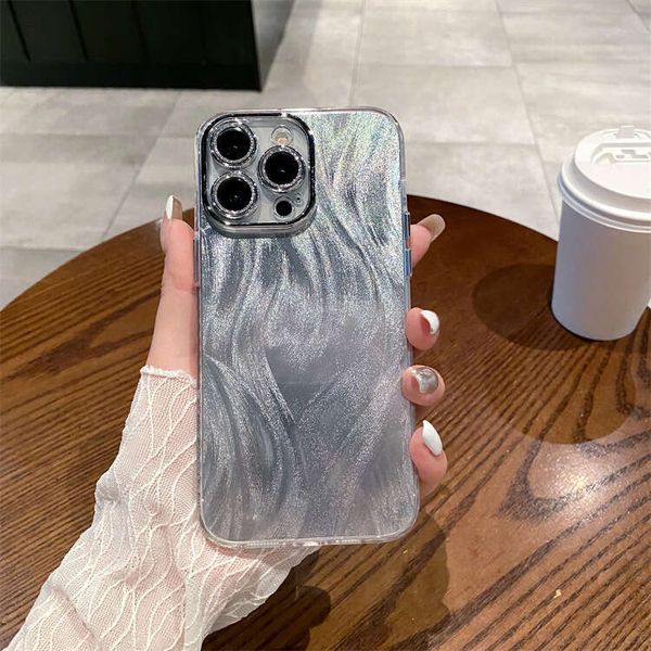 Suitable for Apple 16PRO fine hole feather gauze iPhone 14-13 with creative built-in lens film hard phone case