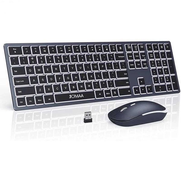 Wireless Keyboard and Mouse Combo 2.4G USB Silent Backlit Keyboard and Mouse Rechargeable Full-Size Slim Keyboard Mouse Set X250203