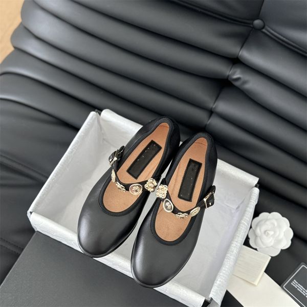 Designer Shoes Paris Brand Designer Black Ballet Flats Shoes Women Genuine Leather chanelliness Round Toe Ladies Dress Shoes Sling backs MAR