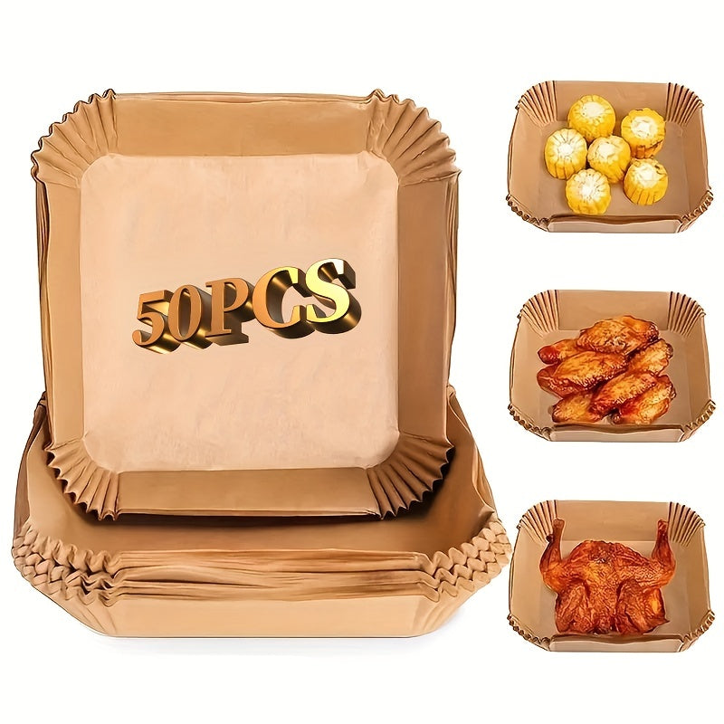 TEMU 50pcs Disposable Air Fryer Mats, Food-grade Paper Tin Bowls, Oil-proof Baking And Mats, , Leak-proof, High-temperature Resistant For Microwave