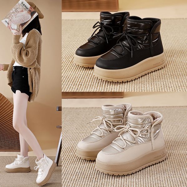 Velvet High Top Lace Up Boots 2024 Inverno New Student Ins INS Trendy Corean Version Cotton Shoes para mulheres KT-2825