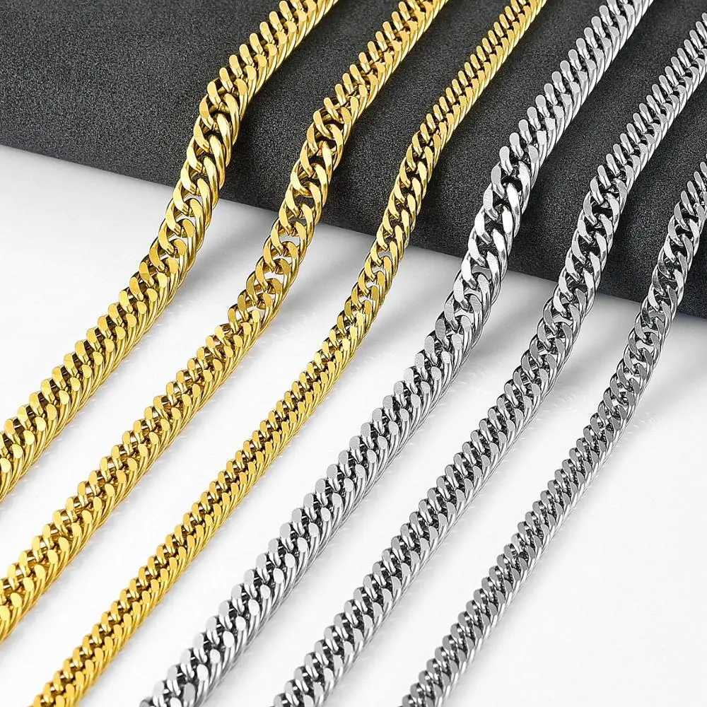Fashion Men Stainless Steel Necklace High Quality Gold-Silver Color Link Cuban Chain Choker Jewelry AccessoryX240919