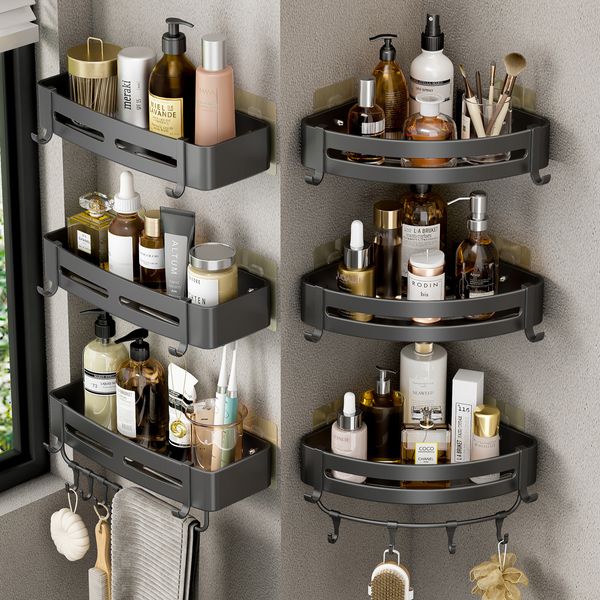 Bathroom Shelves Bathroom Shelves Aluminum Alloy No Drill Wall Mounted Shampoo Storage Rack Toilet Shower Corner Shelves Bathroom Accessorie