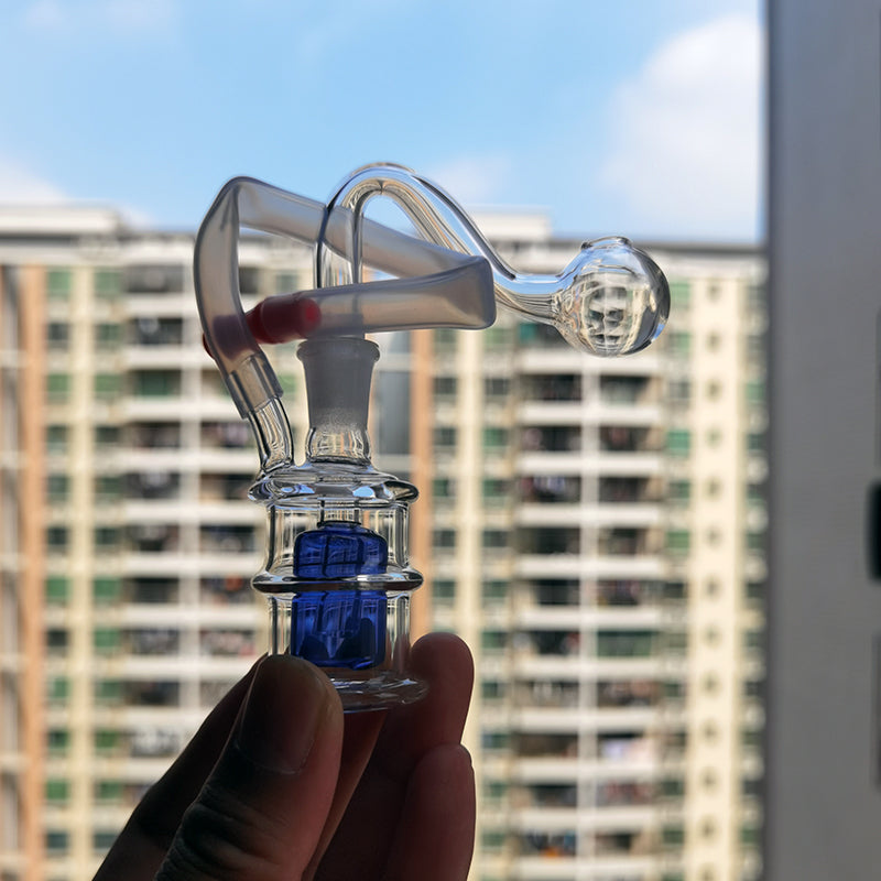 Mini Smoking Glass Oil Burner Pipes Bong Hookah Set With 10mm Male Bowl and Hose Spiral Recycler Dab Rigs Water Bubbler Pipe