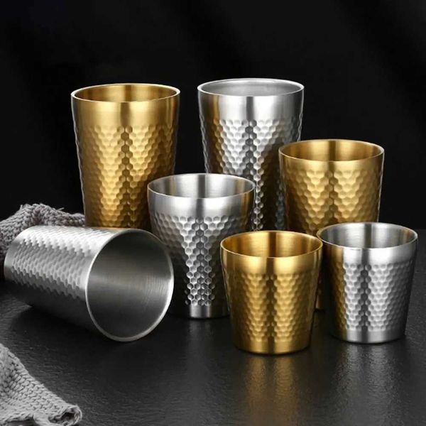 Stainless Steel Double-Wall Beer Cups Hammered Texture Anti-scalding Milk Mugs Northern Europe Ins Industry StyleM240803