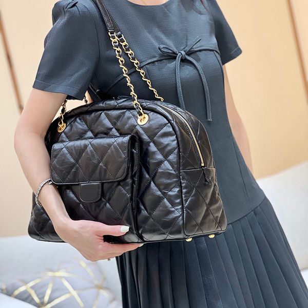 MAXI Bowling Bag Mirror Quality Shoulder Bag Designer Chain Bags Calfskin Leather Shopping Bag Luxury Travelling Bag With Box 24C70