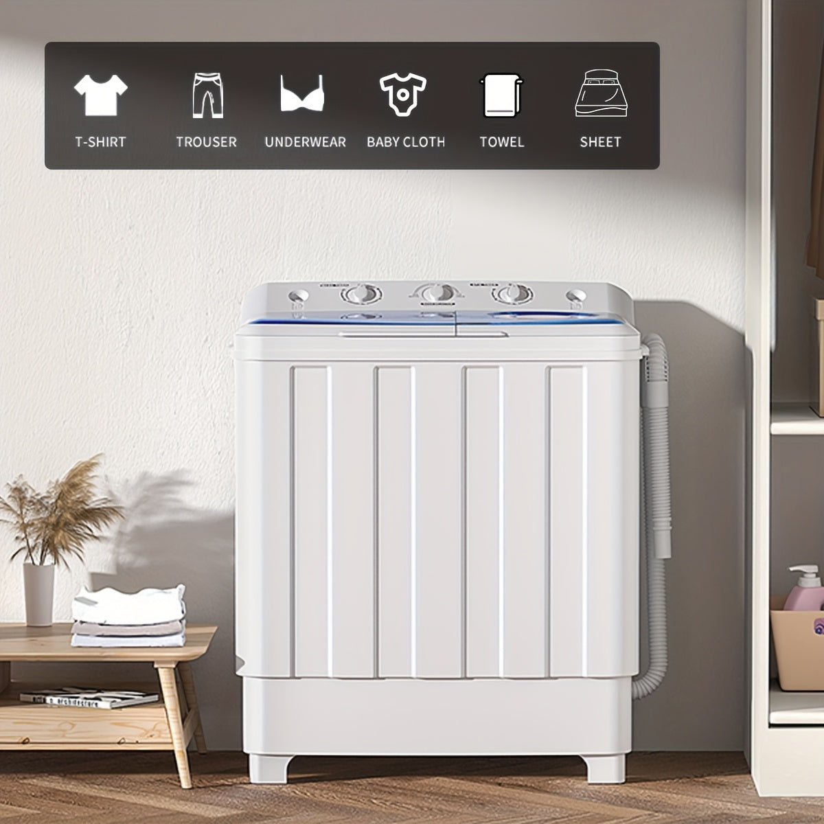 TEMU 30lbs Capacity Portable Twin Tub Washing Machine - 20lbs Washer + 10lbs Spinner, Compact Laundry Combo For Apartments, Dorms, Rvs