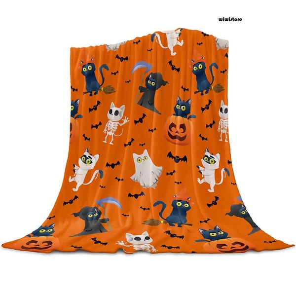 Halloween Bats Haunted Mansion Blankets Purple Soft Warm Flannel Throw Blanket Bed Grinning Ghosts for Sofa Bed Halloween Gifts a2e