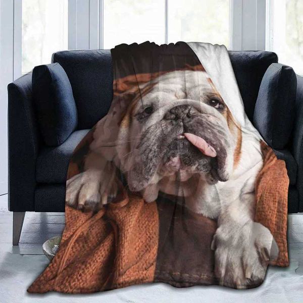 English Bulldog Pattern Throw Blanket Lightweight Funny Thin Coral Home Office WinterXJ240813