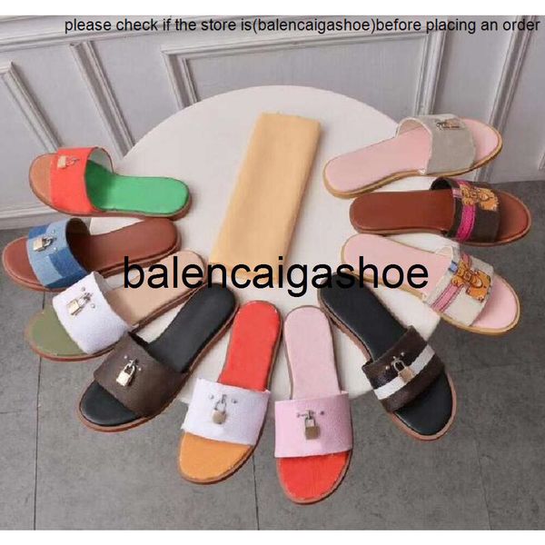 lvtshoes louissvuttionshoes shoes Fashion Designer Slippers Luxury Women Lock Graffiti Sandals Genuine Cowhide Leather Flat Shoes Top Qualit