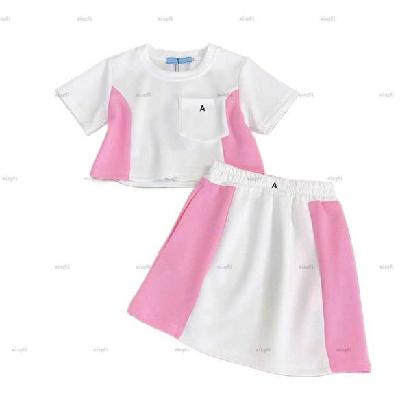 kid sets kids designer clothes skirt set girls Color matching Round neck Pure cotton Long-sleeved top Half skirts suit baby clothes