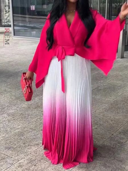 LANMREM Pleated Gradient Twopiece Set For Women Solid Color Irregular Coat With Elastic Waist Skirts Autumn 2Z2501 241121