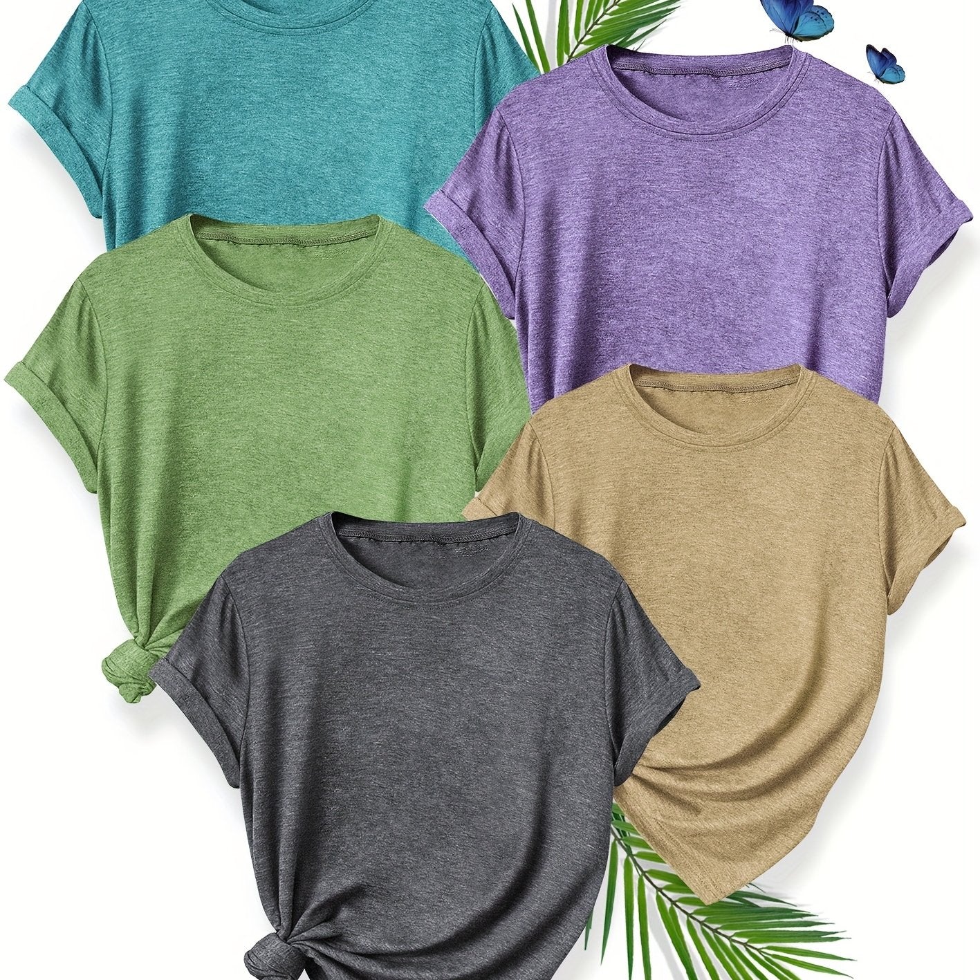TEMU A Set Of 5 Mixed Styles Featuring A Plain Series Of Fashionable Retro Women's Casual Sports Tops For Spring, Autumn, And Winter, Available In