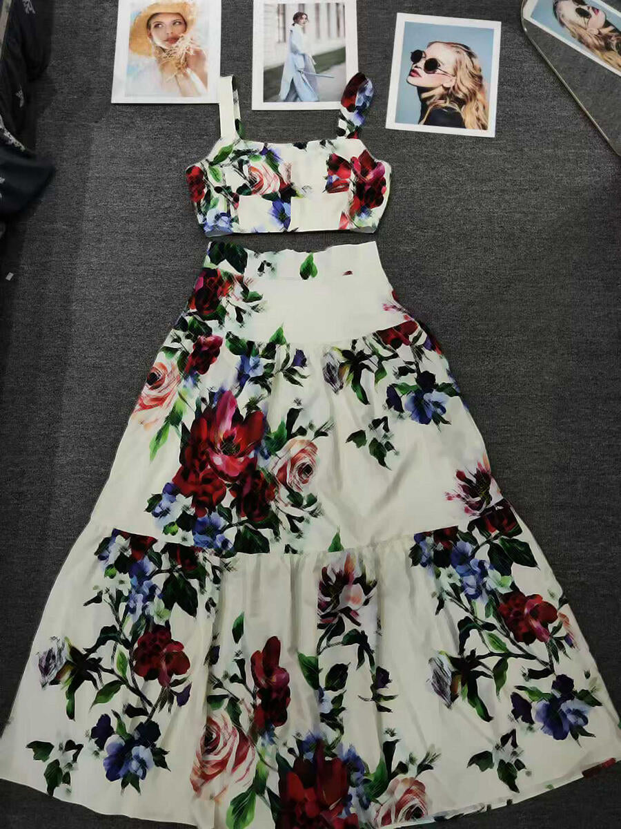 dress women designer skirt girl brand spring Two piece set fashion print logo ladies suspenders vest lady high-quality big skirt women maxi dress Ma