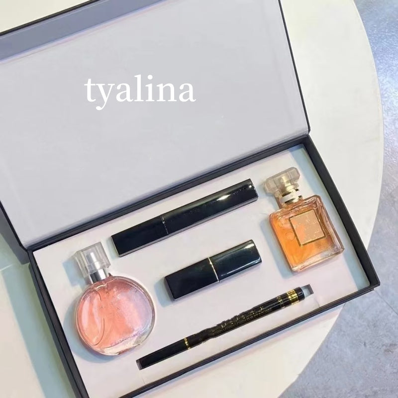 Designer Brand Make Up Set 15ml Perfume Lipsticks Eyeliner Mascara 5pcs-set Gift Box Lips Cosmetics Kit For Lady girls