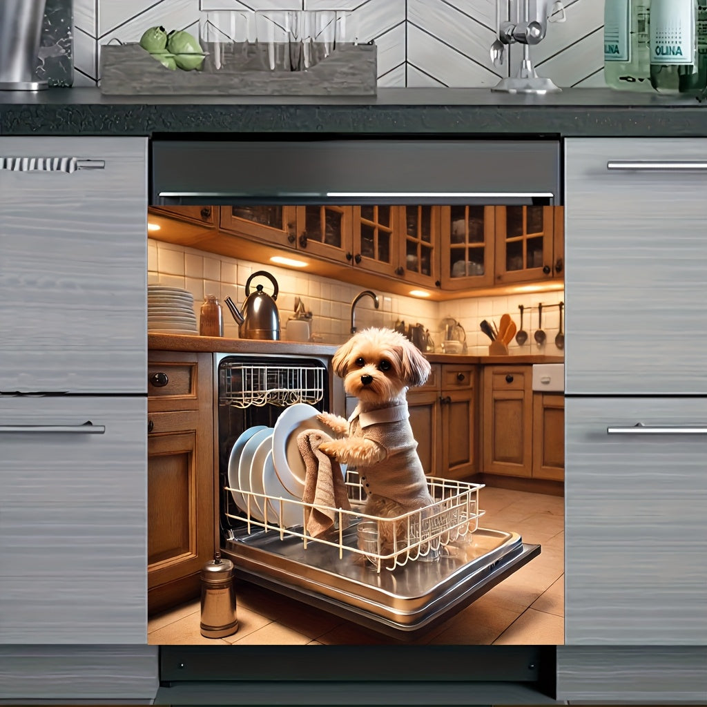 TEMU 1pc 2d Dishwasher Panel Cover, Elegant Dog Pattern, Easy To Clean And Reusable, Suitable For Dishwasher, Refrigerator, Dryer, Washer Decoration,
