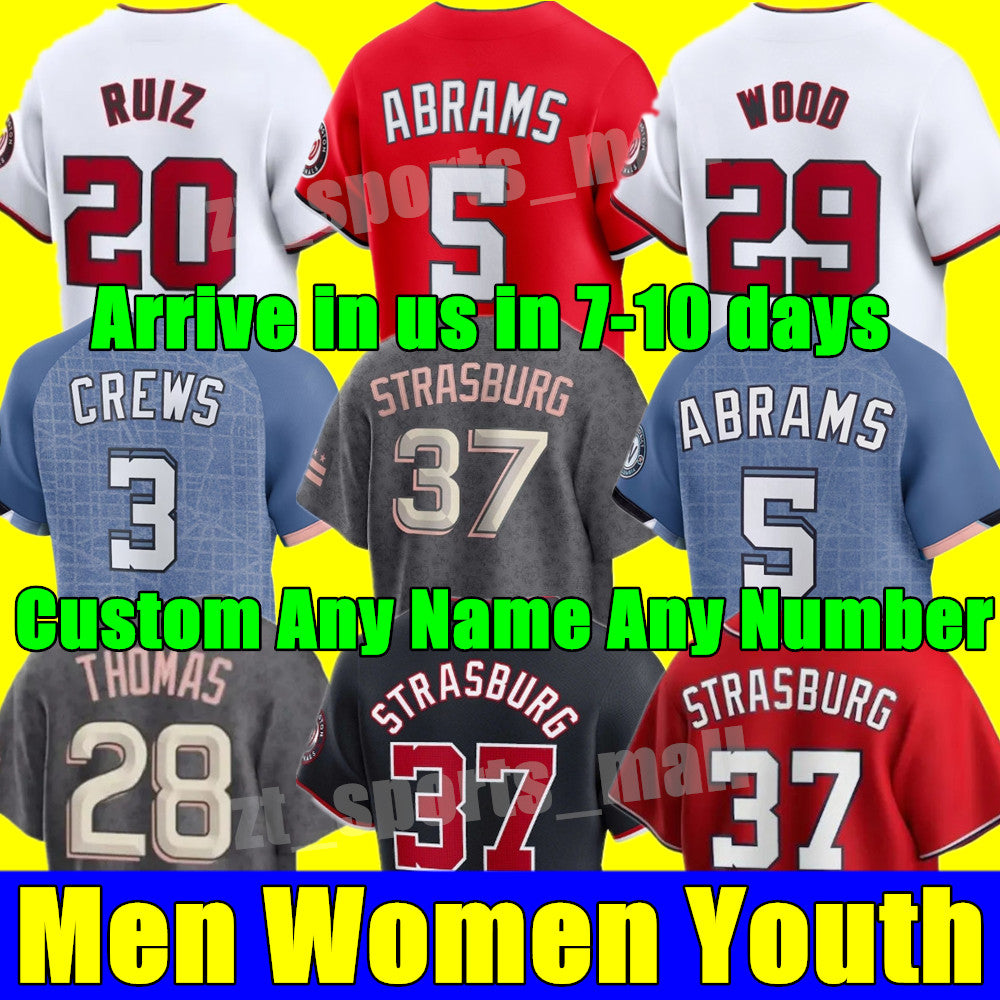 2025 S-4XL Custom Stephen Strasburg Baseball Jerseys Ryan Zimmerman Carter Kieboom CJ Abrams Keibert Ruiz Cherry Blossom Nelson Cruz Men Women Youth