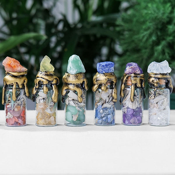 Mixed Natural Gemstone Chip Wishing Bottles