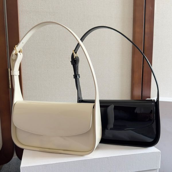 New 10A Shoulder Bag In Patent Calfskin Luxury Designer Lambskin Lining Underarm Bag Snap Button Closure Handbag Inner Flat Pocket Adjustabl