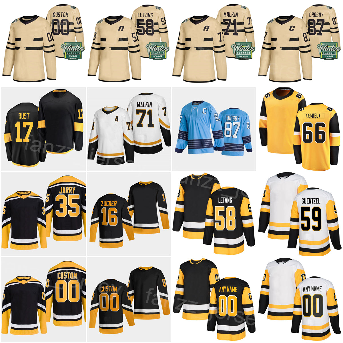 2023 Winter Classic Hockey 71 Evgeni Malkin Jerseys Reverse Retro 87 Sidney Crosby 17 Bryan Rust 66 Lemieux 16 Jason Zucker 58 Kris Letang Jake Guen