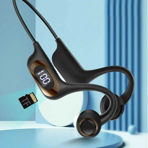 True Bone Conduction Wireless Bluetooth Earphone Open Ear Outdoor Sports With Microphone Battery Display Support Sd CardCL240801