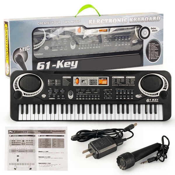 Drums Percussion 61 Keys Digital Music Electronic Keyboard Multifunctional Electric Piano with Microphone Function Musical Instrument for Ki